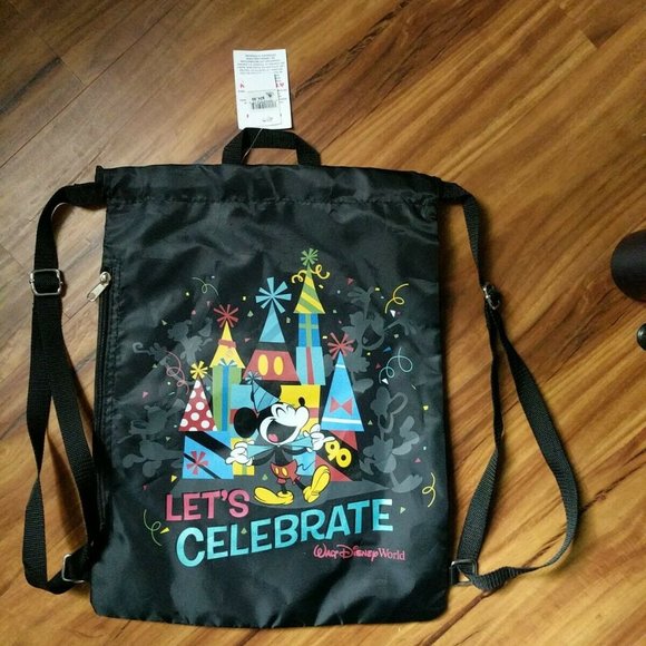 NEW DISNEY PARKS DISNEYLAND LET'S CELEBRATE DRAWSTRING BACKPACK BACK PACK - Picture 1 of 3